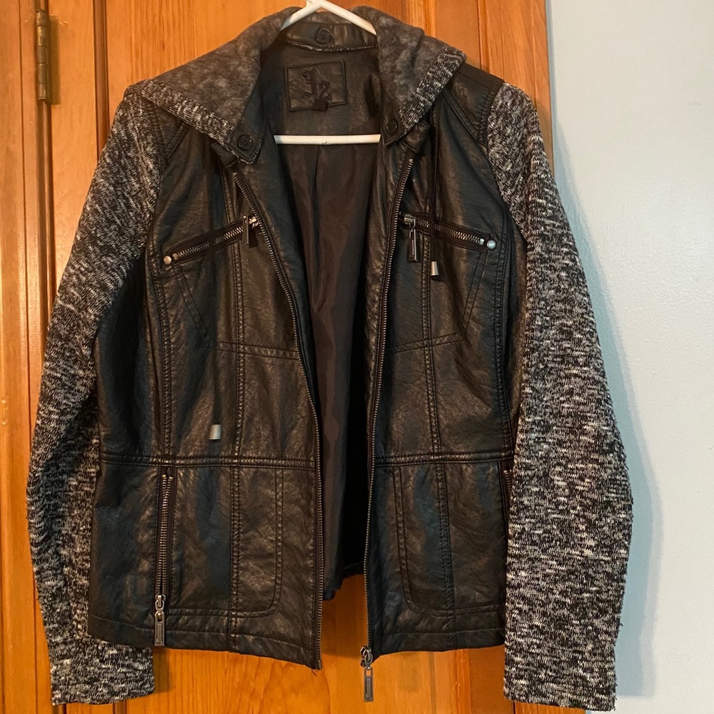 Jacket. (leather and cloth sleeve)